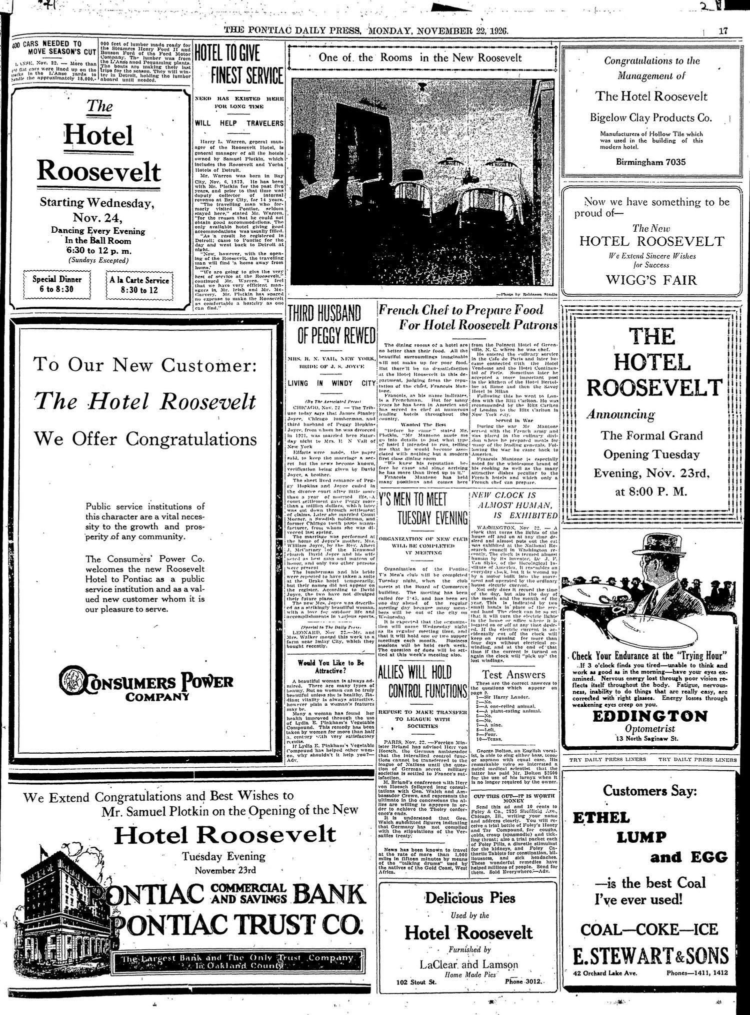Hotel Roosevelt - Oakland Press Nov 1926 (newer photo)